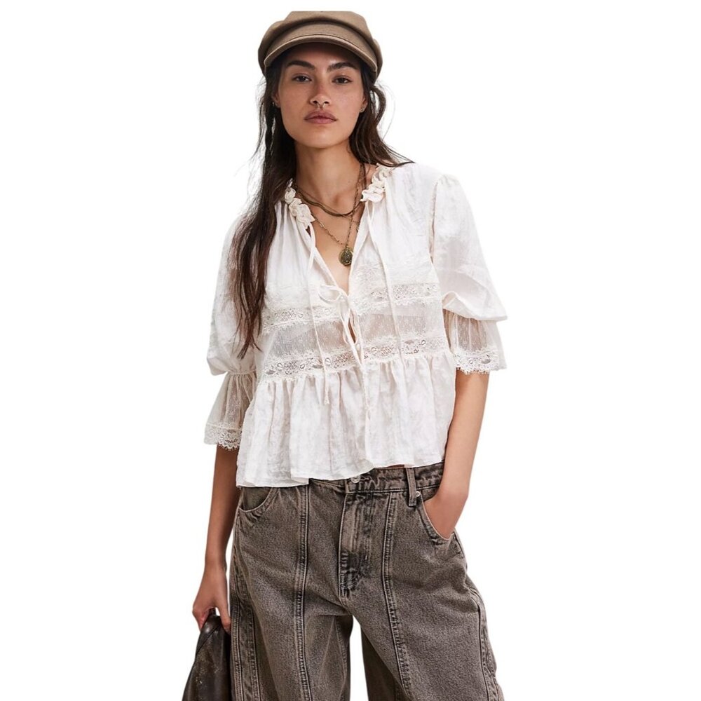 Free People Forever Young Bed Jacket – White Alyssum Size XS New - Picture 5 of 16